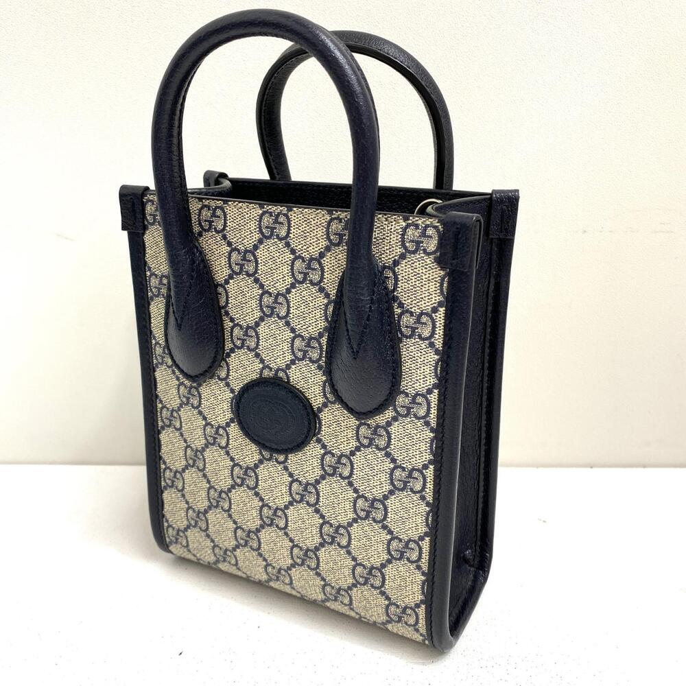 Gucci Interlocking GG Tote Bag Leather Black Tan